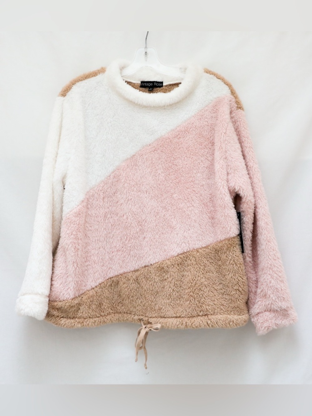 NWT Vintage Rose Sweater fuzzy sherpa top XL new soft pink crew neck sweatshirt